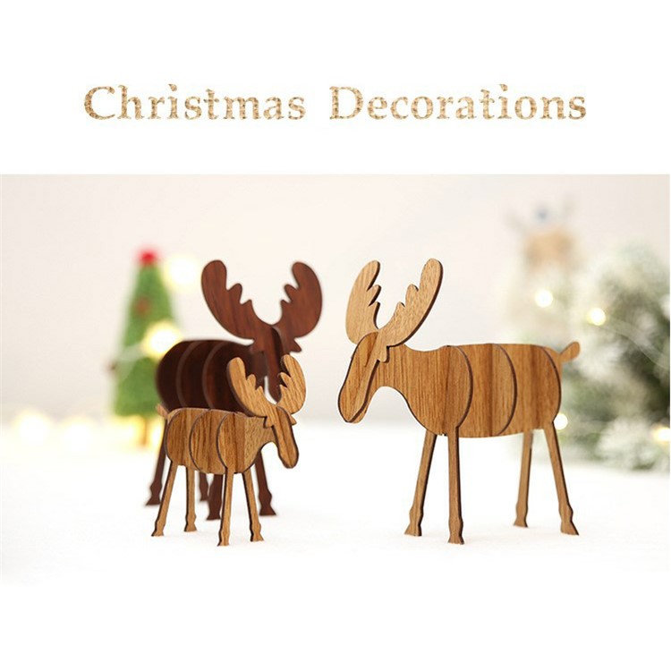 Wood Christmas Elk Deer Ornaments Xmas Tree Hanging Decoration Pendant Gift - Dark/Large Size-3