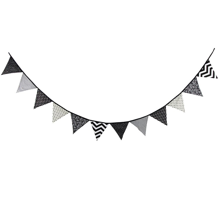 12 Triangle Flags Black and White Bunting Cotton Kid's Birthday Party Decor-3