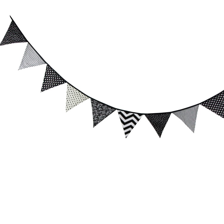 12 Triangle Flags Black and White Bunting Cotton Kid's Birthday Party Decor-4
