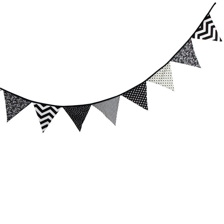 12 Triangle Flags Black and White Bunting Cotton Kid's Birthday Party Decor-5