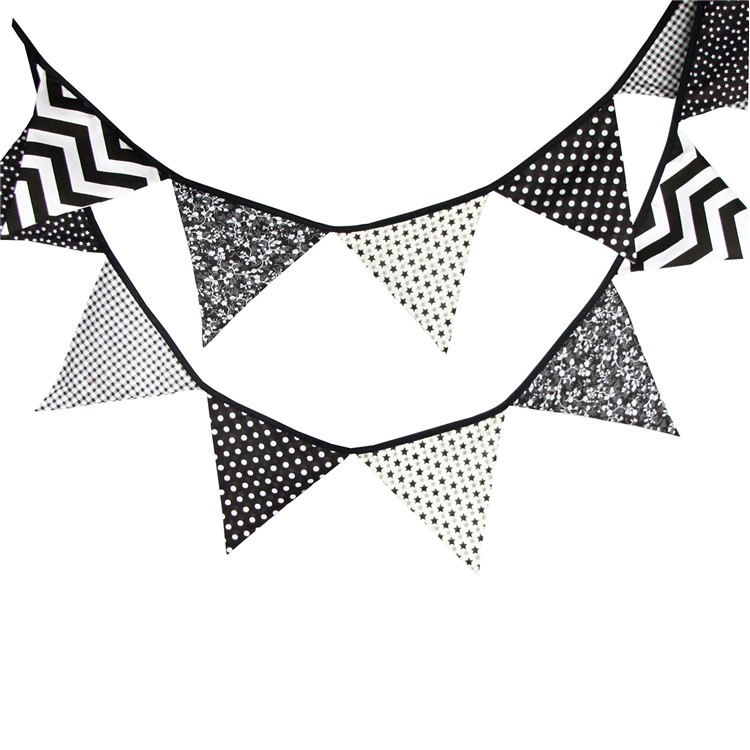 12 Triangle Flags Black and White Bunting Cotton Kid's Birthday Party Decor-6