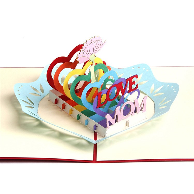 I Love You Mom Pattern 3D Happy Pop Up Greeting Card Best Wishes Festival Card-4