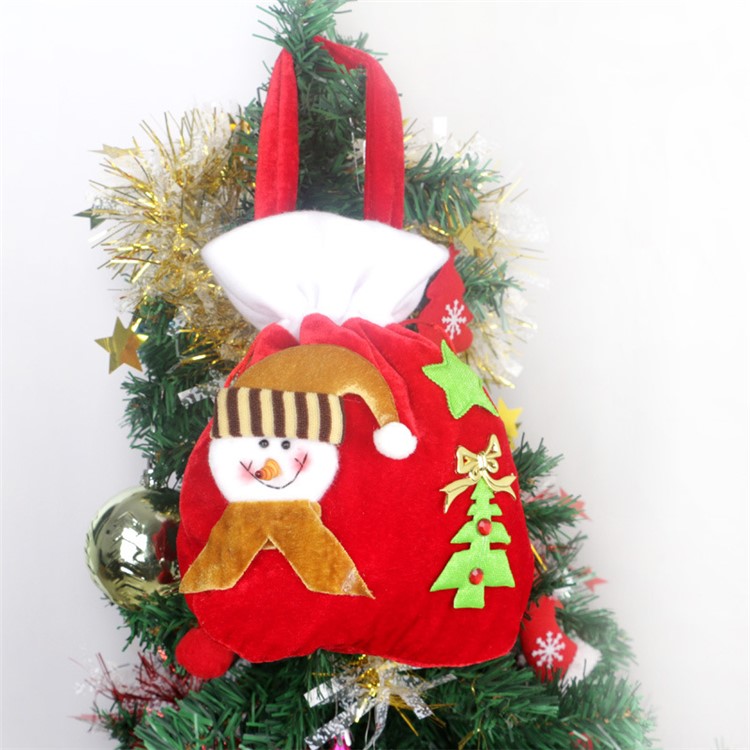 Christmas Bag Plush Felt Fabric Candy Treats Stocking Gift Bag with Handle - Snowman-1