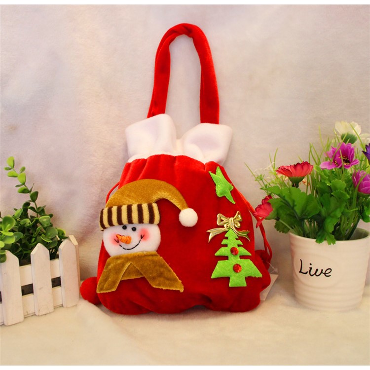 Christmas Bag Plush Felt Fabric Candy Treats Stocking Gift Bag with Handle - Snowman-2