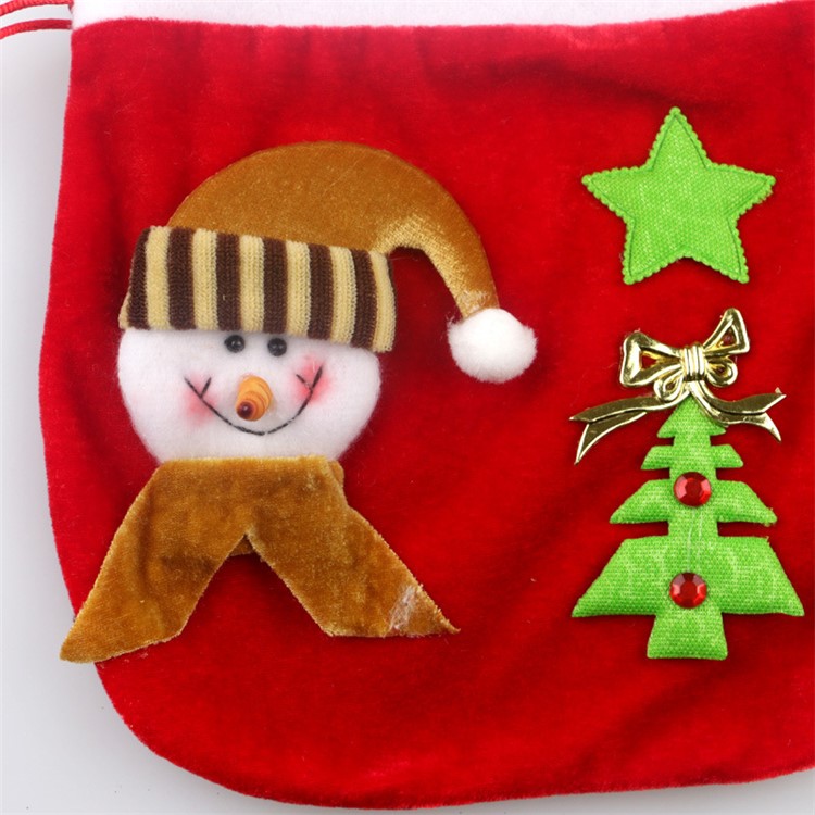 Christmas Bag Plush Felt Fabric Candy Treats Stocking Gift Bag with Handle - Snowman-4