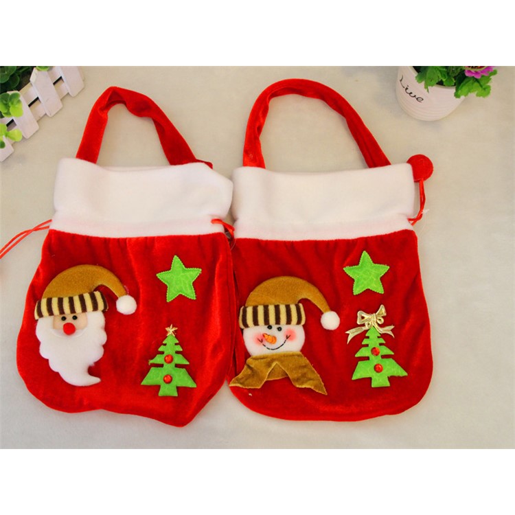 Christmas Bag Plush Felt Fabric Candy Treats Stocking Gift Bag with Handle - Snowman-5
