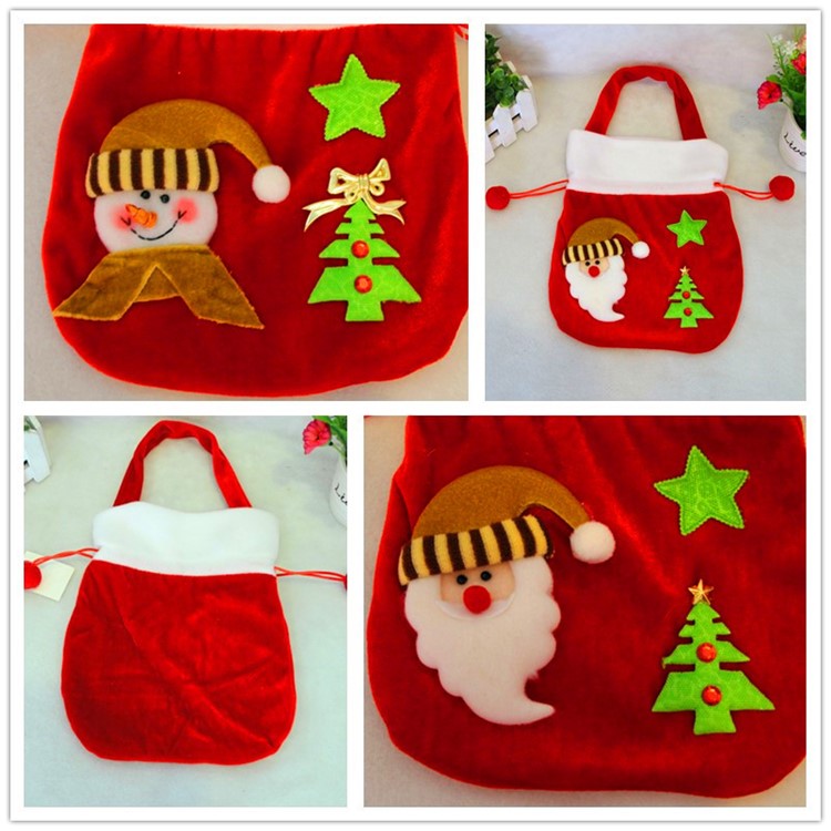 Christmas Bag Plush Felt Fabric Candy Treats Stocking Gift Bag with Handle - Snowman-6