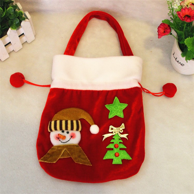Christmas Bag Plush Felt Fabric Candy Treats Stocking Gift Bag with Handle - Snowman-7
