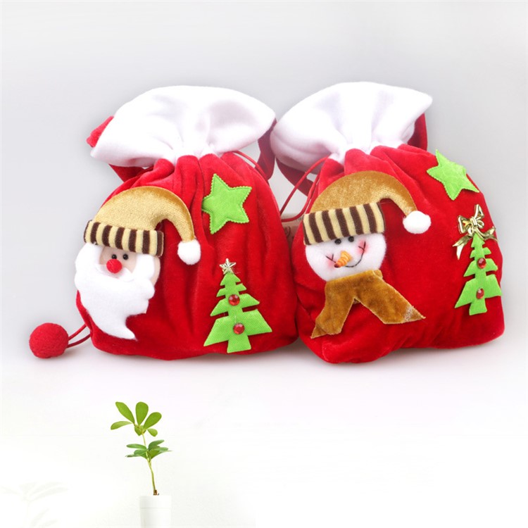 Christmas Bag Plush Felt Fabric Candy Treats Stocking Gift Bag with Handle - Snowman-9