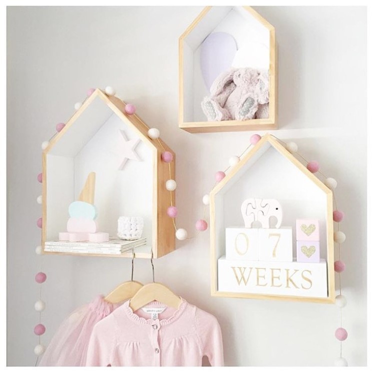 2 Meters Wool Felt Ball Garland for Kids Room Home Party Decoration, Diameter: 2cm - White / Pink-2