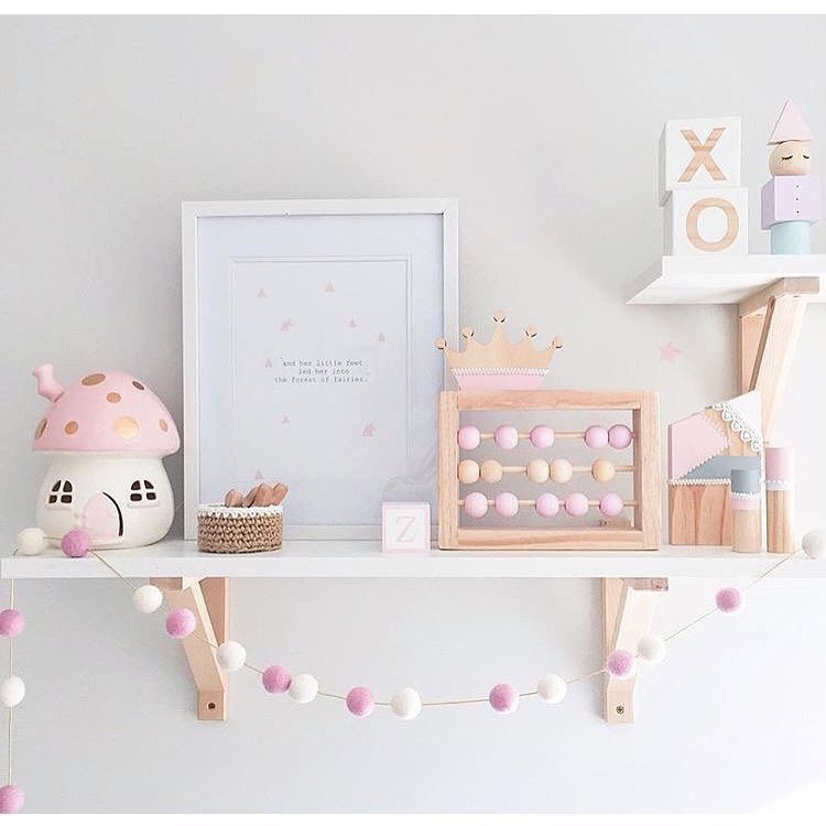2 Meters Wool Felt Ball Garland for Kids Room Home Party Decoration, Diameter: 2cm - White / Pink-4
