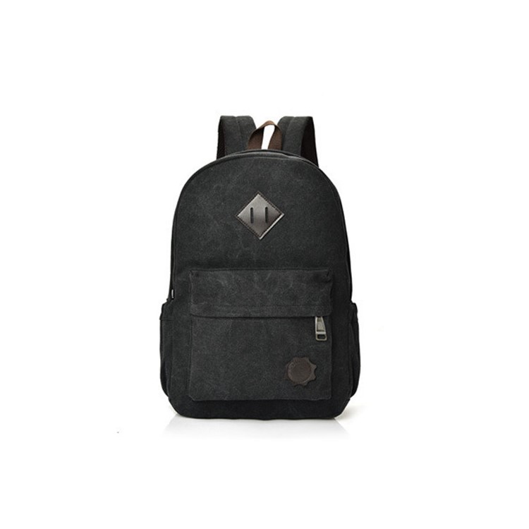 Unisex Classic Pure Color Canvas Causal Bag Fashion School Backpack Travel Bag - Black-1