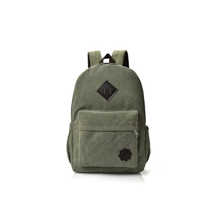 Classic Style Unisex Canvas Causal Bag Fashion School Backpack Travel Bag - Army Green-1