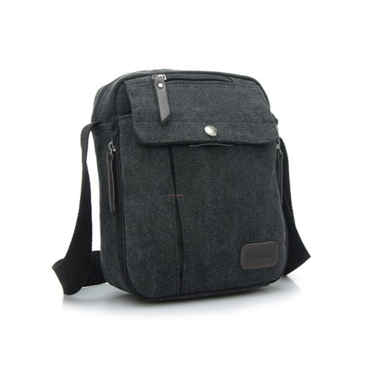 Classic Travel Shoulder Bag Messenger Canvas Bag - Black-1
