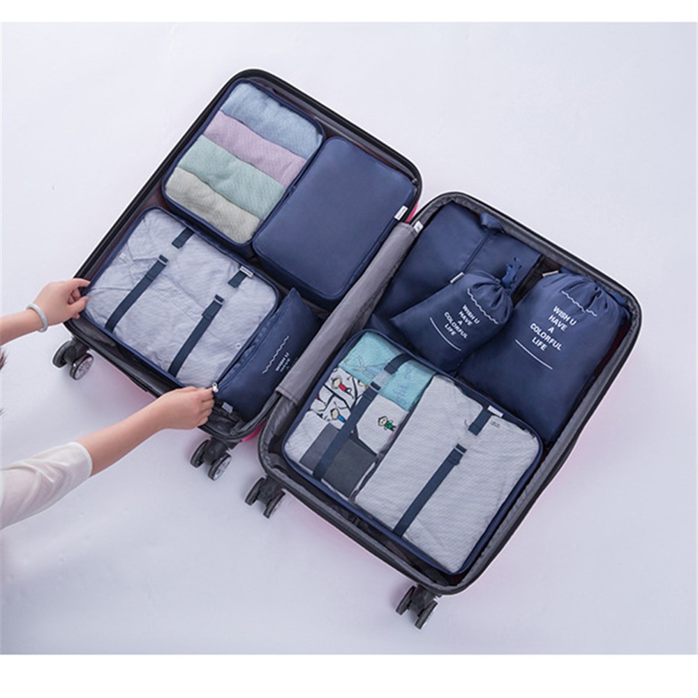8PCS/Set Travel Luggage Packing Cubes Storage Bags Packing Organizer Bags - Dark Blue-1