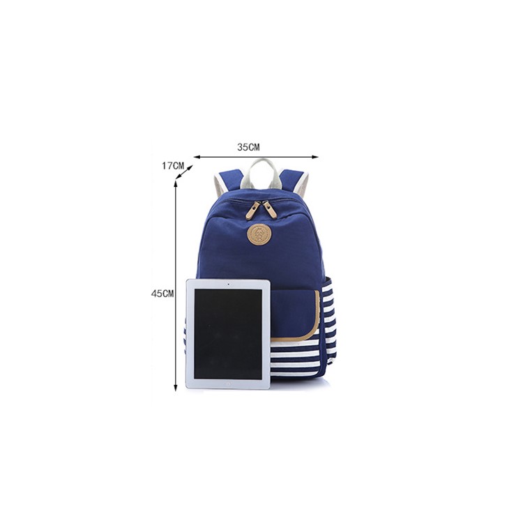 Stripe Pattern Navy Style Casual Canvas Backpack Travel Bag - Dark Blue-2