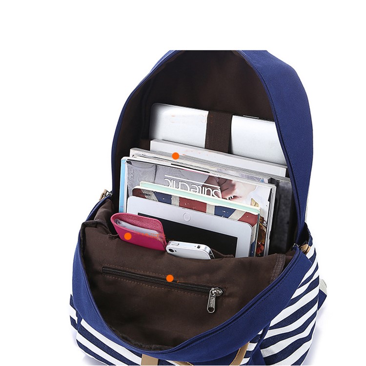 Stripe Pattern Navy Style Casual Canvas Backpack Travel Bag - Dark Blue-5