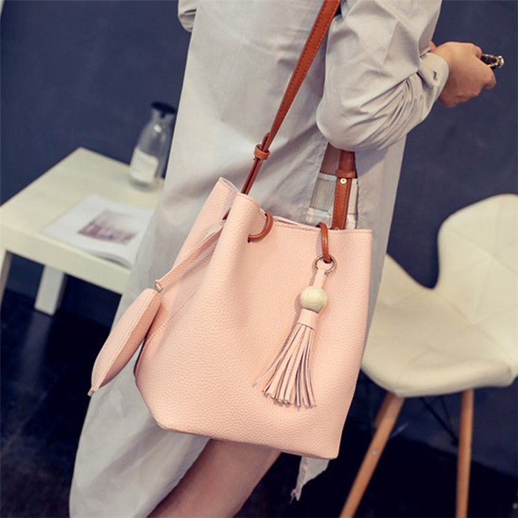 2 PCS / Set Women Shoulder Bag Tote PU Leather Handbag Purse - Pink-1