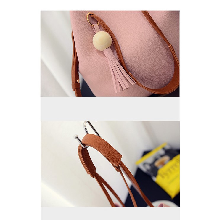 2 PCS / Set Women Shoulder Bag Tote PU Leather Handbag Purse - Pink-5