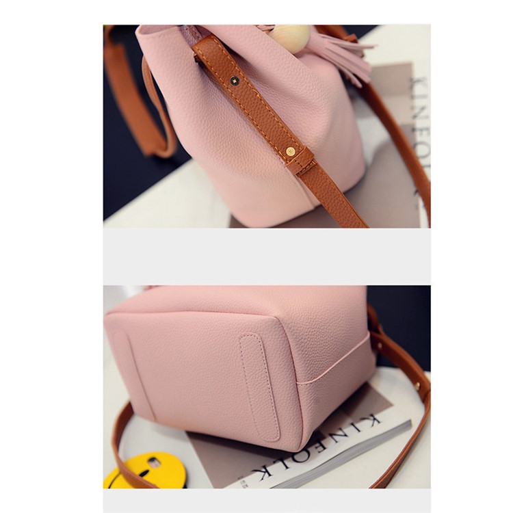 2 PCS / Set Women Shoulder Bag Tote PU Leather Handbag Purse - Pink-6