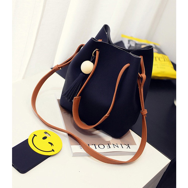2 PCS / Set Women Handbag PU Leather Shoulder Bag Purse Bag - Black-2