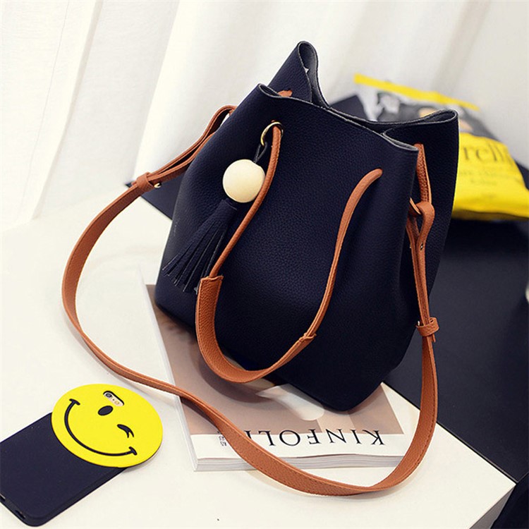 2 PCS / Set Women Handbag PU Leather Shoulder Bag Purse Bag - Black-3