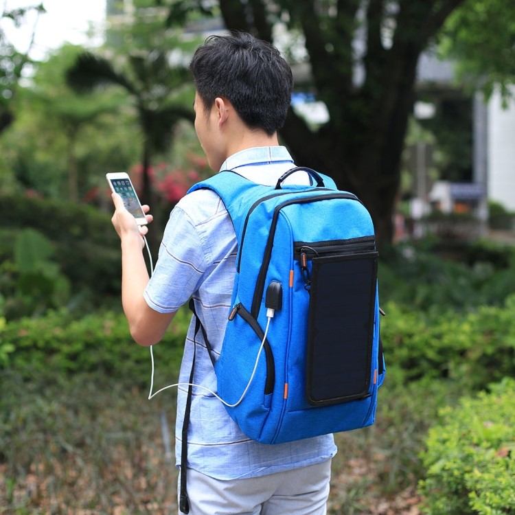 HAWEEL HWL2160 USB Solar Power Charging Outdoor Backpack with 3.5mm Jack - Blue-6