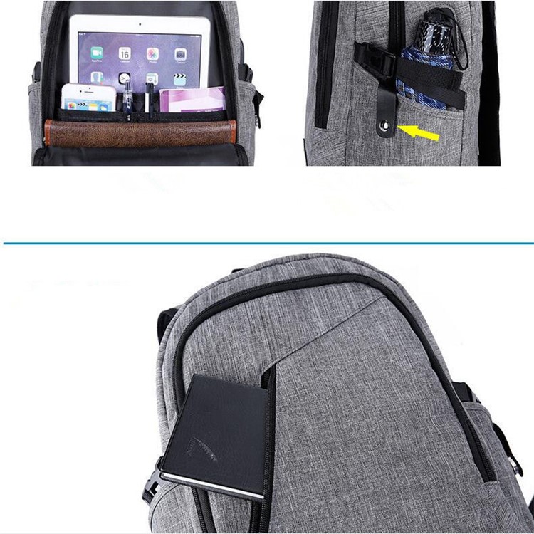 Anti-theft USB Charging Backpack School Backpack Bag Laptop Computer Bags – Grey-6