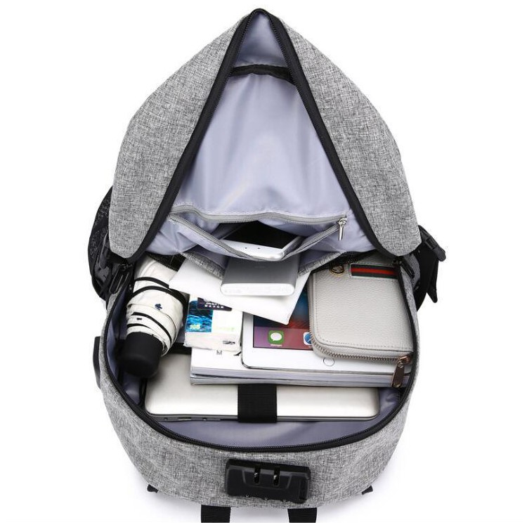 Anti-theft USB Charging Backpack School Backpack Bag Laptop Computer Bags – Grey-8