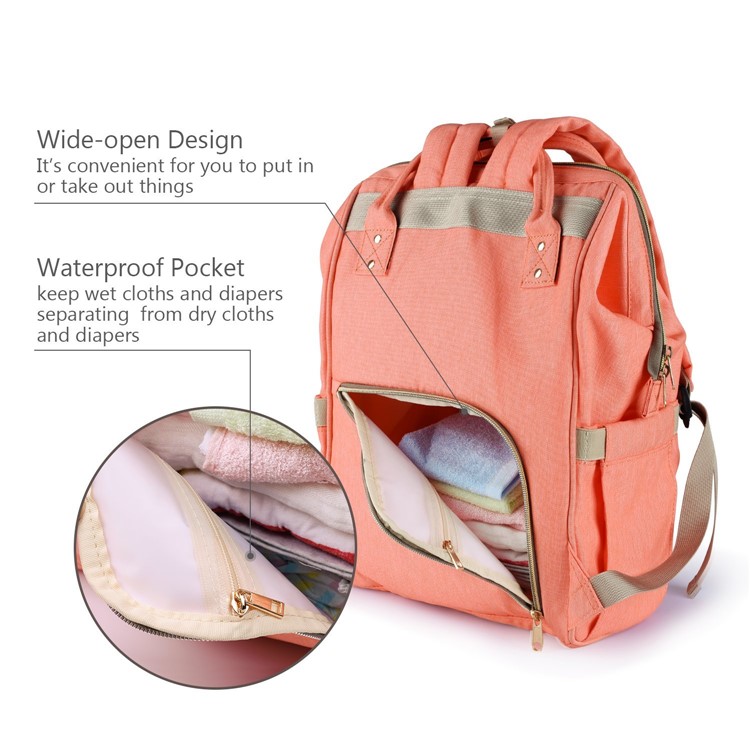 Multi-Functional Large Capacity Waterproof Maternity Nappy Baby Bag Travel Backpack for Baby Care - Orange-2