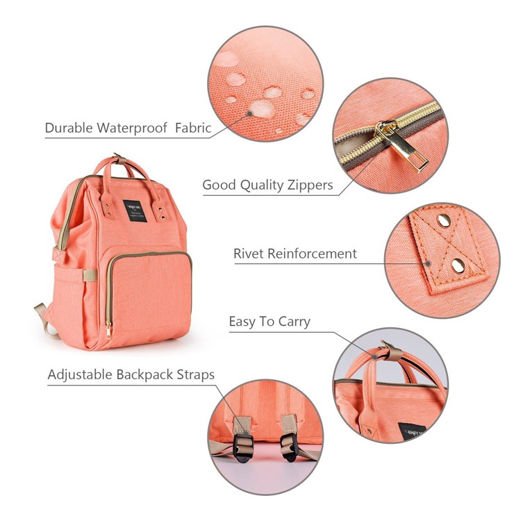 Multi-Functional Large Capacity Waterproof Maternity Nappy Baby Bag Travel Backpack for Baby Care - Orange-4