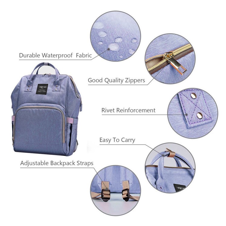 Multi-Functional Large Capacity Waterproof Maternity Nappy Baby Bag Travel Backpack with Side Pockets - Light Purple-4
