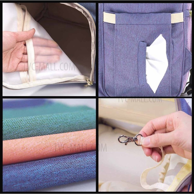 Multi-Functional Large Capacity Waterproof Maternity Nappy Baby Bag Travel Backpack with Side Pockets - Light Purple-9