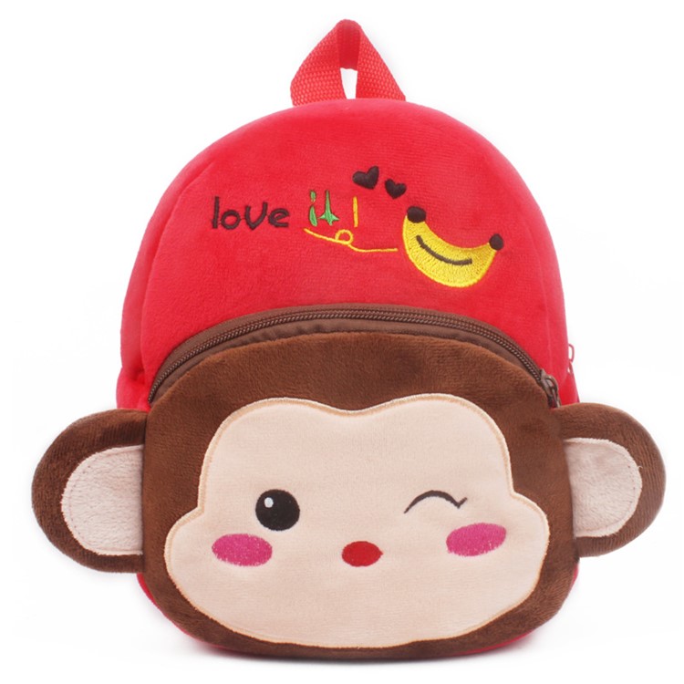 Lovely Cartoon Animal Plush School Bag Children Fluffy Backpack - Monkey-1
