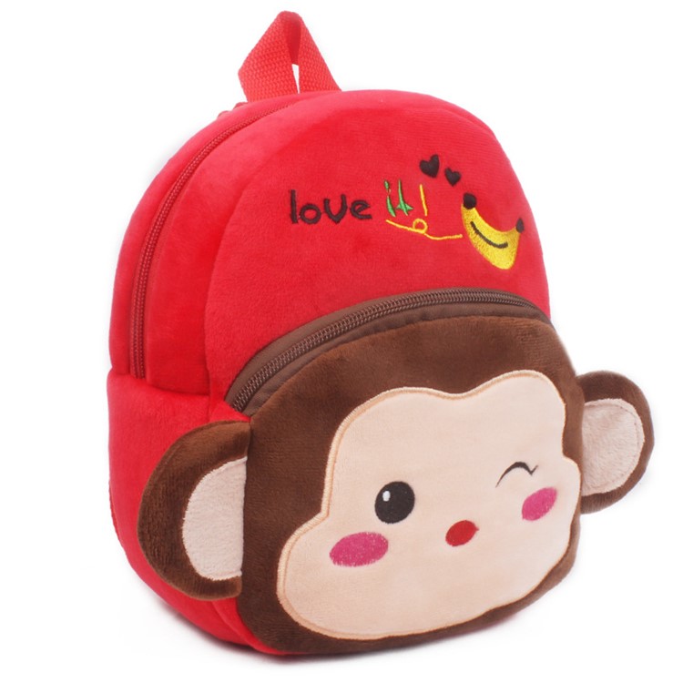 Lovely Cartoon Animal Plush School Bag Children Fluffy Backpack - Monkey-2