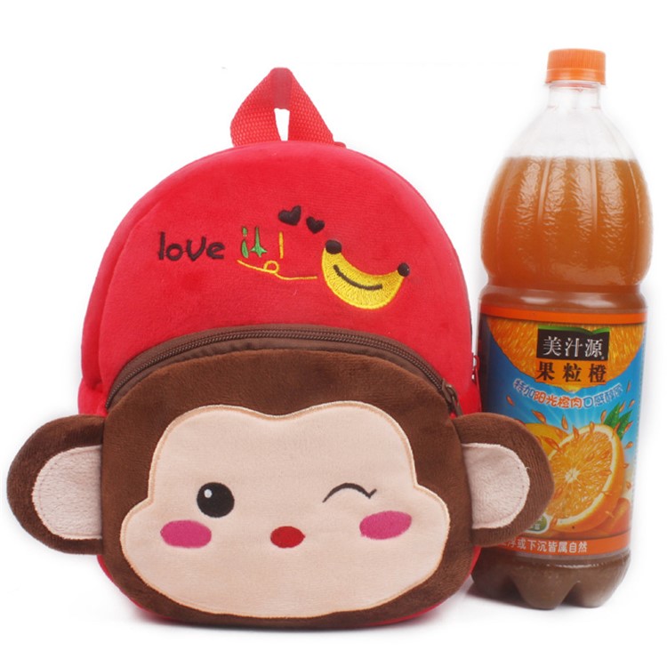 Lovely Cartoon Animal Plush School Bag Children Fluffy Backpack - Monkey-4