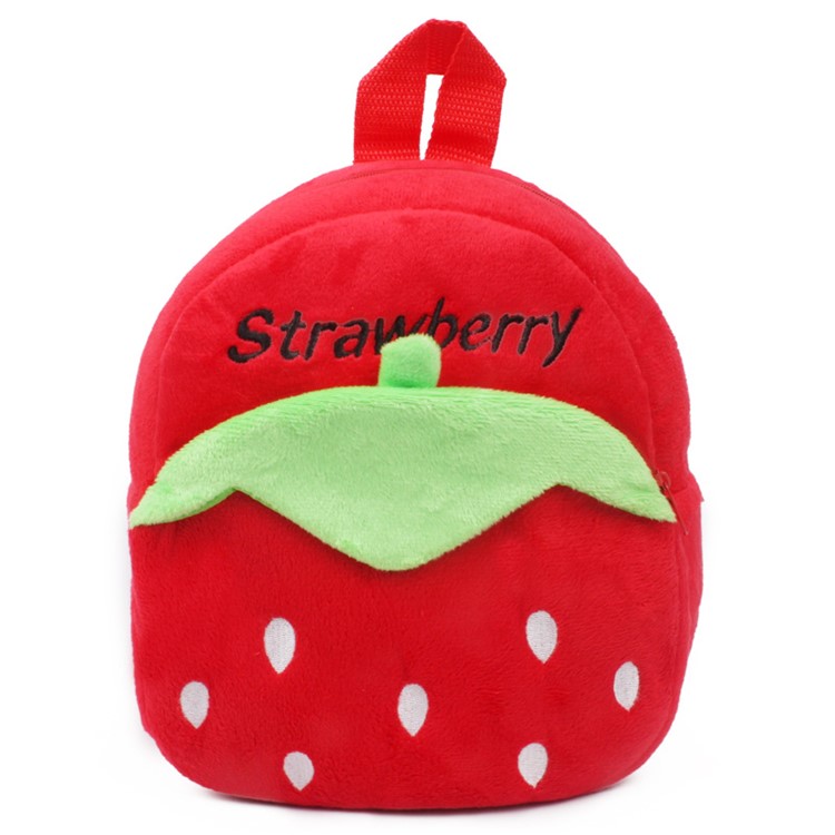 Early Education Lovely Cartoon Animal Plush School Bag Children Fluffy Backpack - Red Strawberry-1