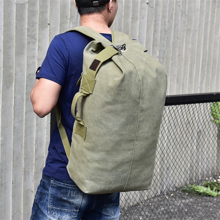 Canvas Causal Bag 23L Large Capacity Men's Travel Backpack - Army Green / Size: S-4