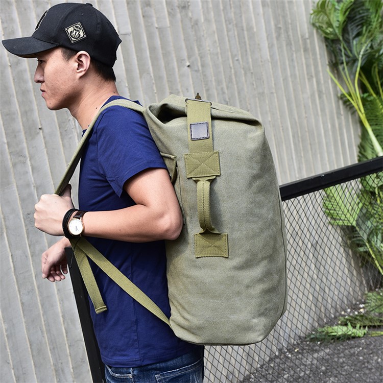 Canvas Causal Bag 23L Large Capacity Men's Travel Backpack - Army Green / Size: S-6