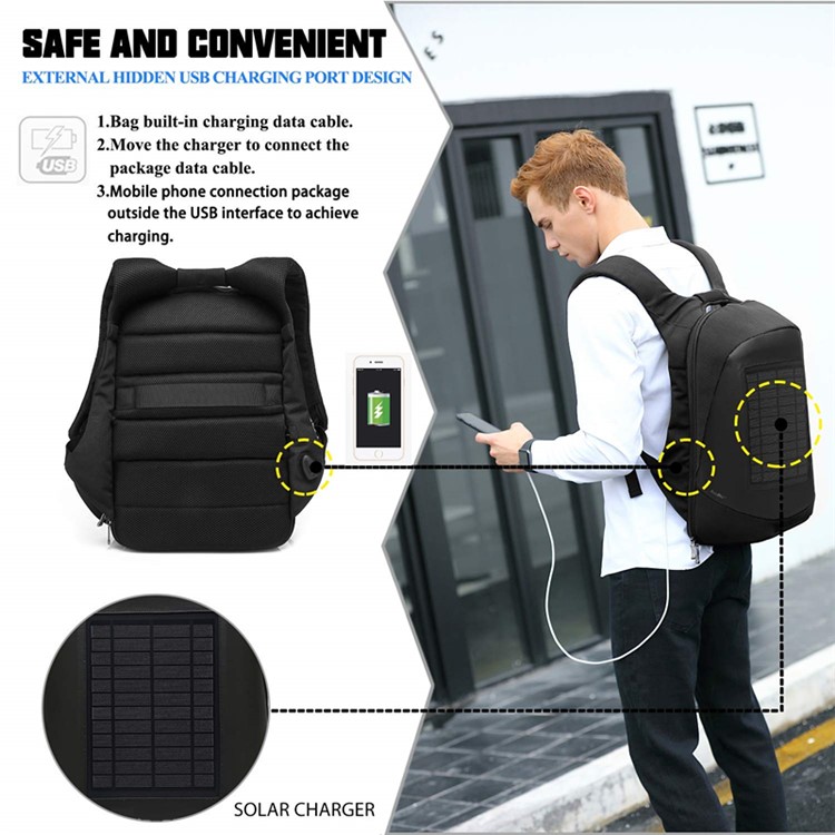 Solar Charger Backpack Multi-Function Anti-Theft 15.6 Inch Laptop Backpack with USB Charging Port - Black-2