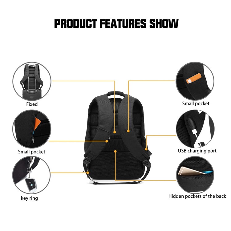 Solar Charger Backpack Multi-Function Anti-Theft 15.6 Inch Laptop Backpack with USB Charging Port - Black-4