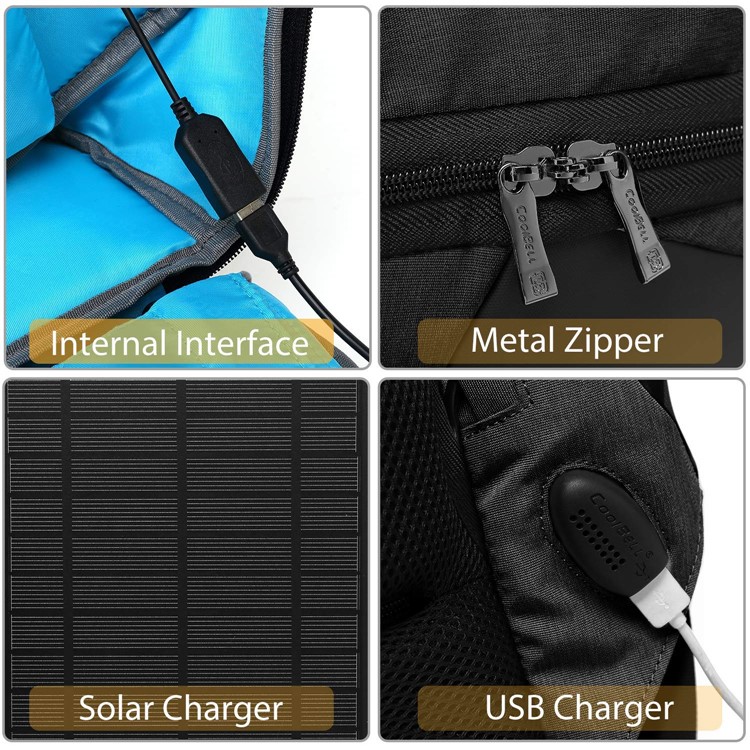 Solar Charger Backpack Multi-Function Anti-Theft 15.6 Inch Laptop Backpack with USB Charging Port - Black-5