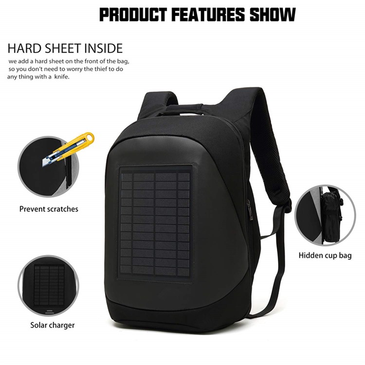 Solar Charger Backpack Multi-Function Anti-Theft 15.6 Inch Laptop Backpack with USB Charging Port - Black-7