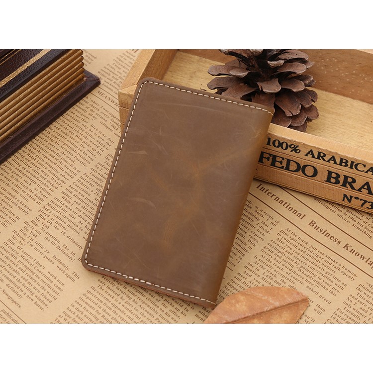 GUBINTU Vintage Style Hand-made Crazy Horse Genuine Leather Men's Credit Card Holder - Light Brown-2