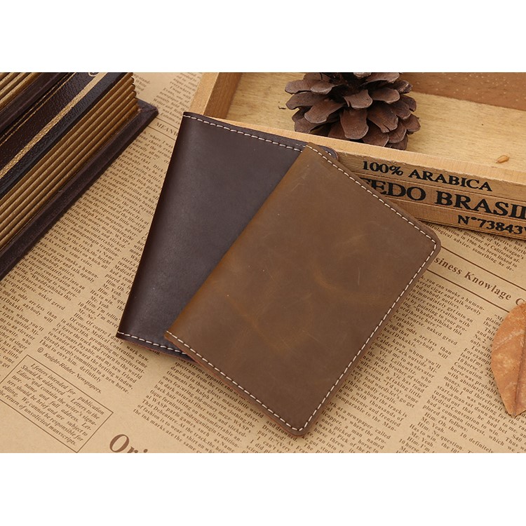 GUBINTU Vintage Style Hand-made Crazy Horse Genuine Leather Men's Credit Card Holder - Light Brown-5