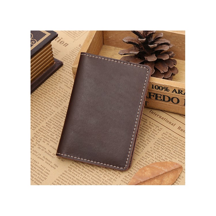 GUBINTU Vintage Style Hand-made Crazy Horse Genuine Leather Credit Card Holder Case - Dark Brown-1