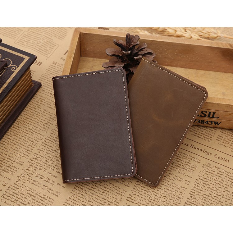 GUBINTU Vintage Style Hand-made Crazy Horse Genuine Leather Credit Card Holder Case - Dark Brown-11