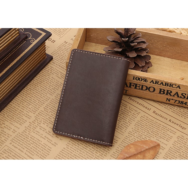 GUBINTU Vintage Style Hand-made Crazy Horse Genuine Leather Credit Card Holder Case - Dark Brown-2