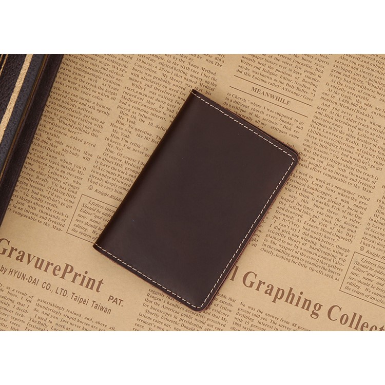 GUBINTU Vintage Style Hand-made Crazy Horse Genuine Leather Credit Card Holder Case - Dark Brown-4