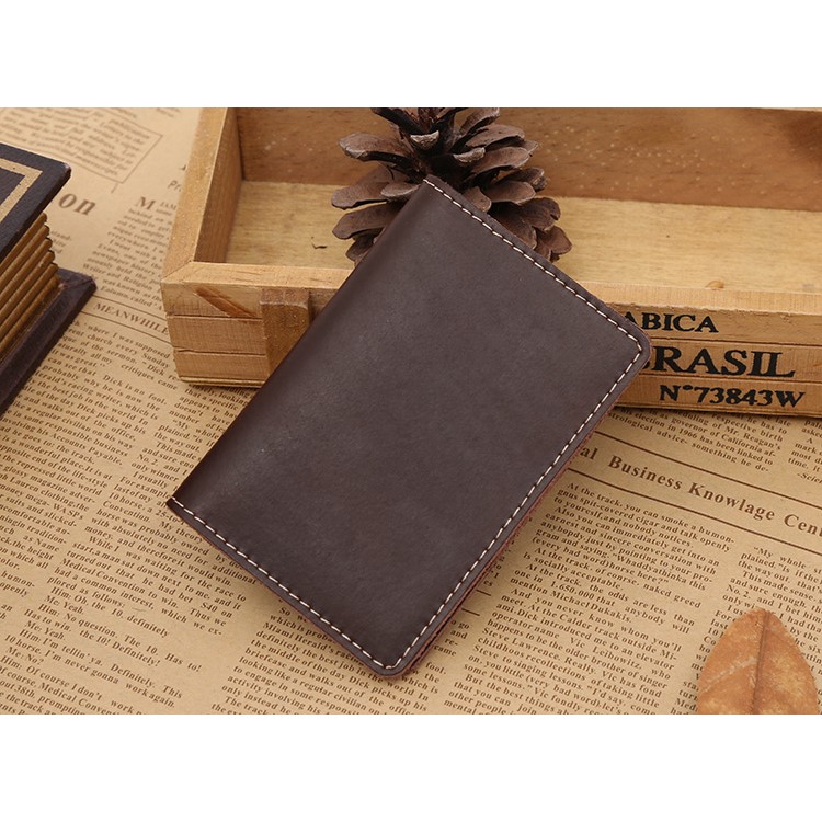 GUBINTU Vintage Style Hand-made Crazy Horse Genuine Leather Credit Card Holder Case - Dark Brown-5